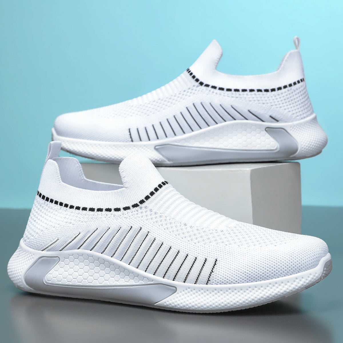 Unisex nan nahtloser Strick-Slip-On Laufschuh mit sockenähnlichem Schaft und hexagonaler Dämpfungssohle EB