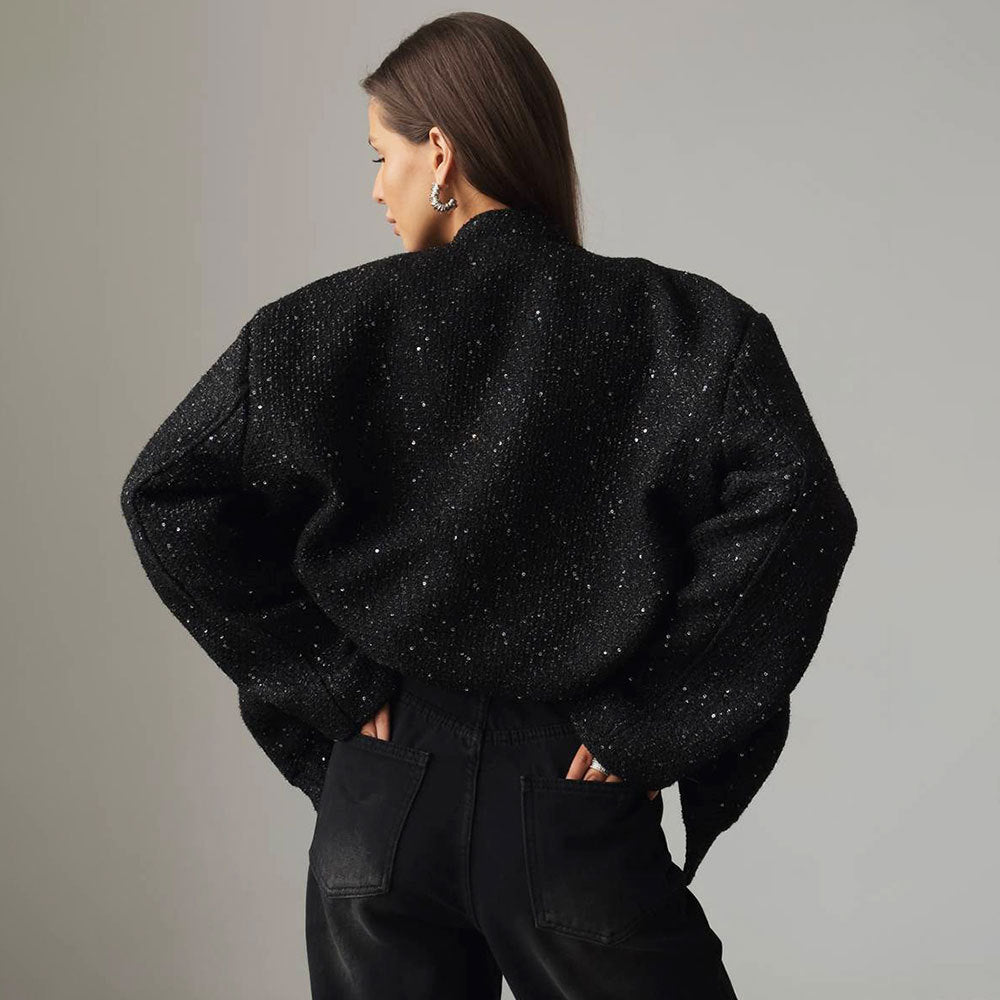 Damen Glitzernde Stoffjacke mit kurzen Ärmeln EB