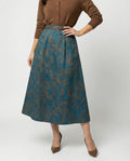 Damen Polo Cardigan Zopfmuster Midirock mit hohem Bund, Jacquardstruktur, dezenter Faltenlegung und Eingrifftaschen EB
