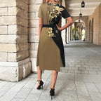 Damen Elegantes Freizeitkleid mit floralem Design und Taillengürtel EB