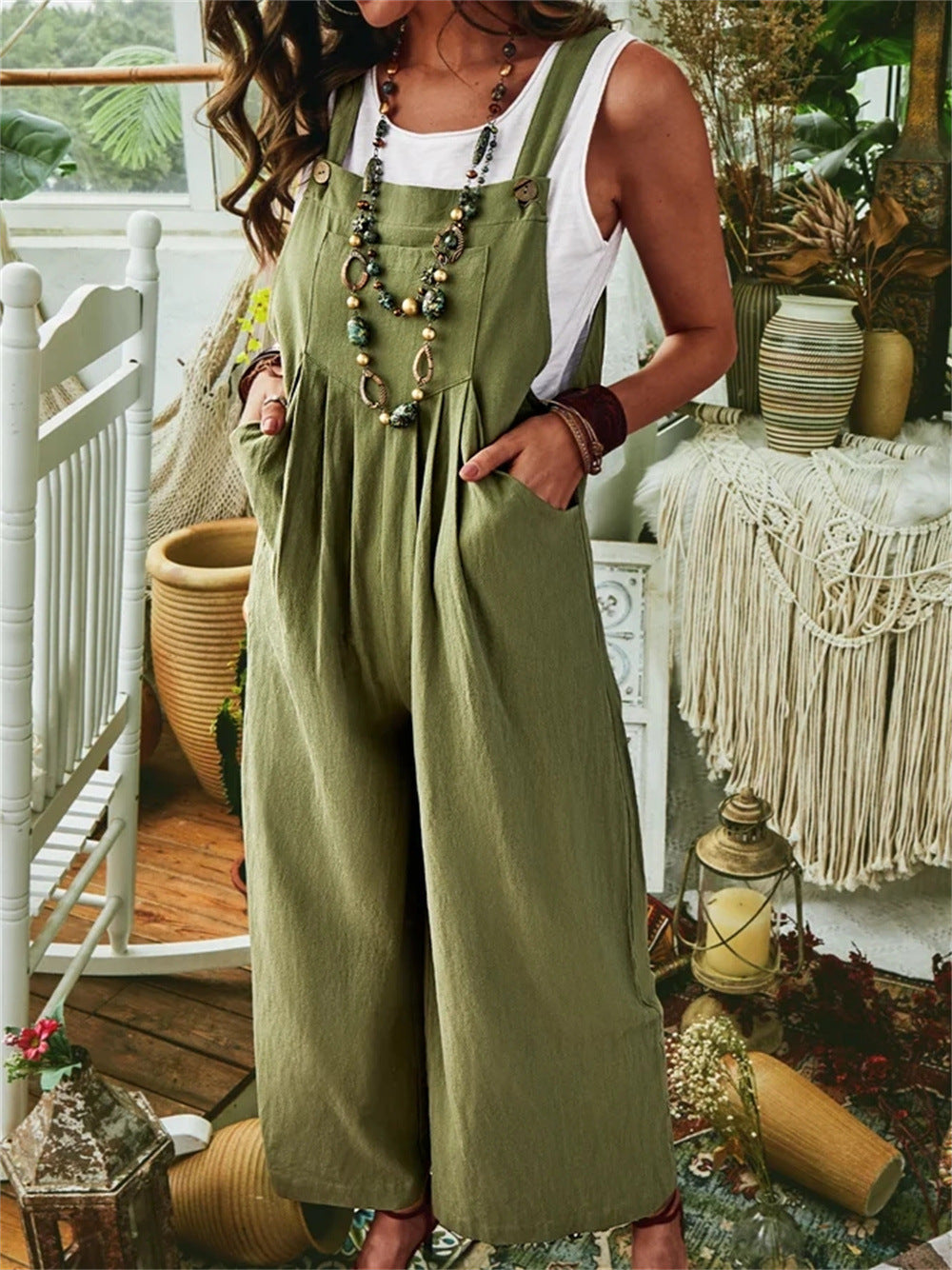 Damen Lässiger Jumpsuit mit praktischem Taschendesign und weiten Beinen EB