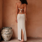 Damen Elegantes Maxikleid mit innovativem Ausschnitt und floralem Detail EB