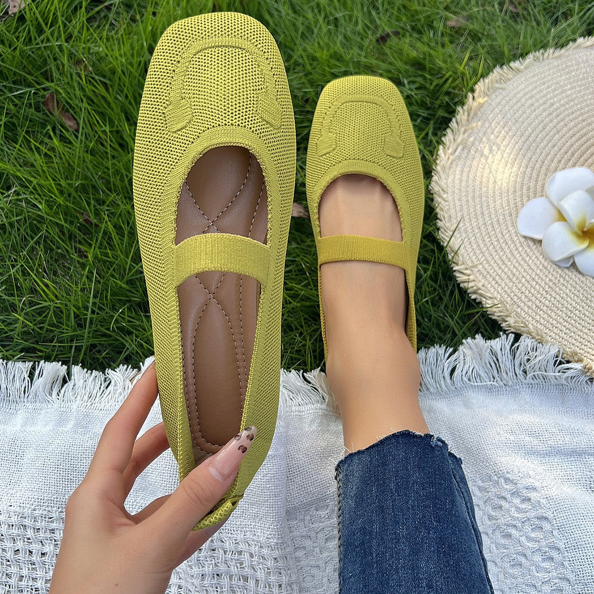 Damen Ballerinas mit elastischem Riemen und komfortablem Fußbett EB