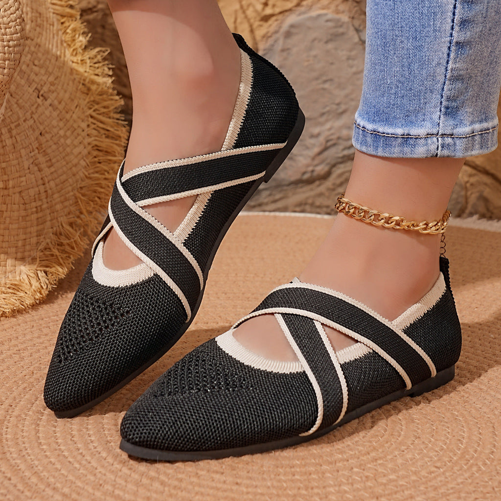 Damen elegante Flachschuhe mit überkreuztem Riemendesign EB