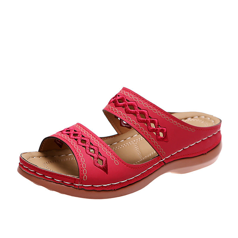 Damen Bequeme Leder-Sandalen mit dekorativem Lochmuster EB