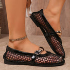 Damen Ballerinas mit Netzdesign und dekorativer Schnalle EB