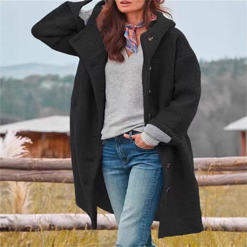 Damen lässiger Oversized-Fleece-Mantel mit praktischen Taschen EB