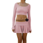 Damen Crop-Top und Rock Set mit raffiniertem Bund EB