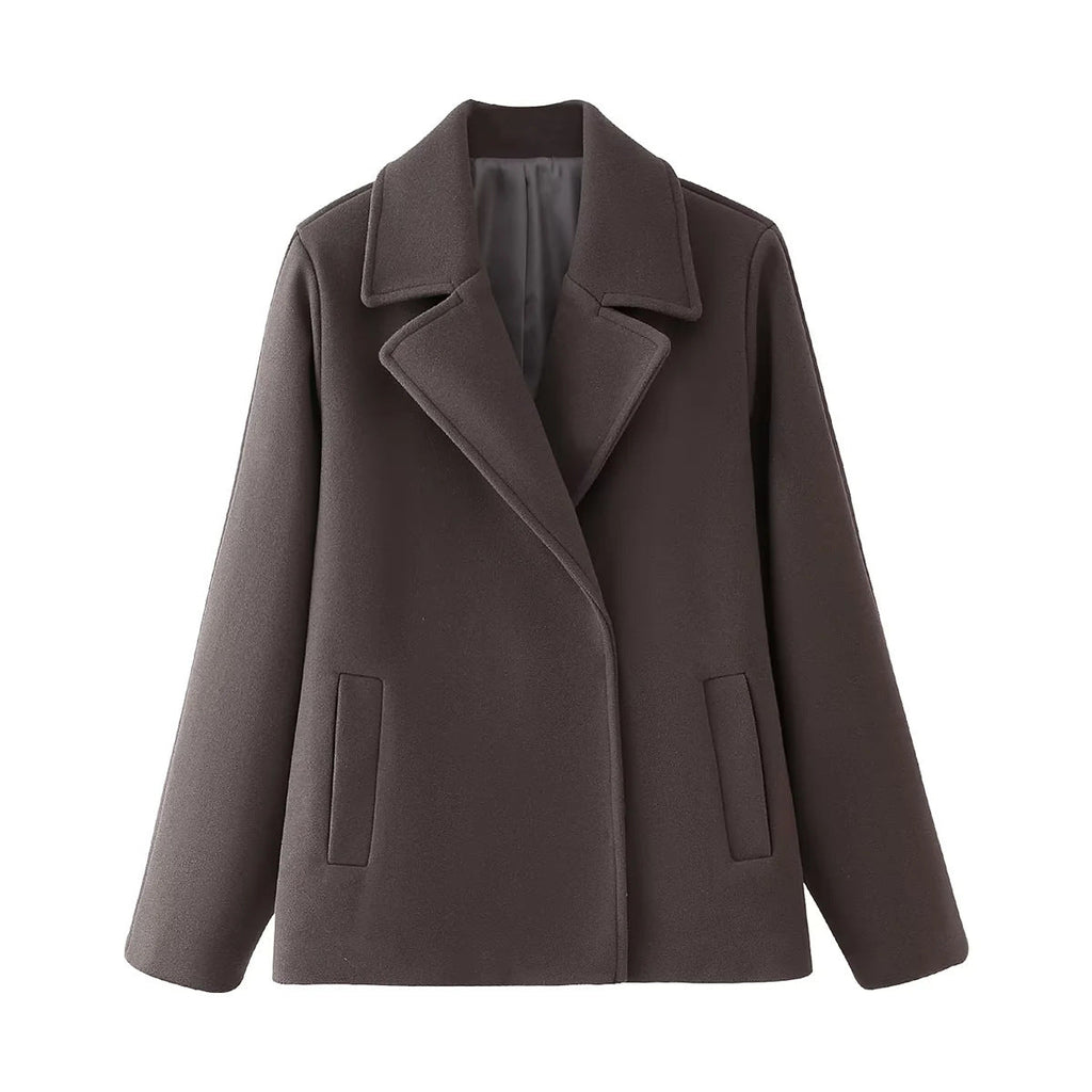 Damen eleganter Wool Peacoat mit tiefem Revers und praktischen Taschen EB
