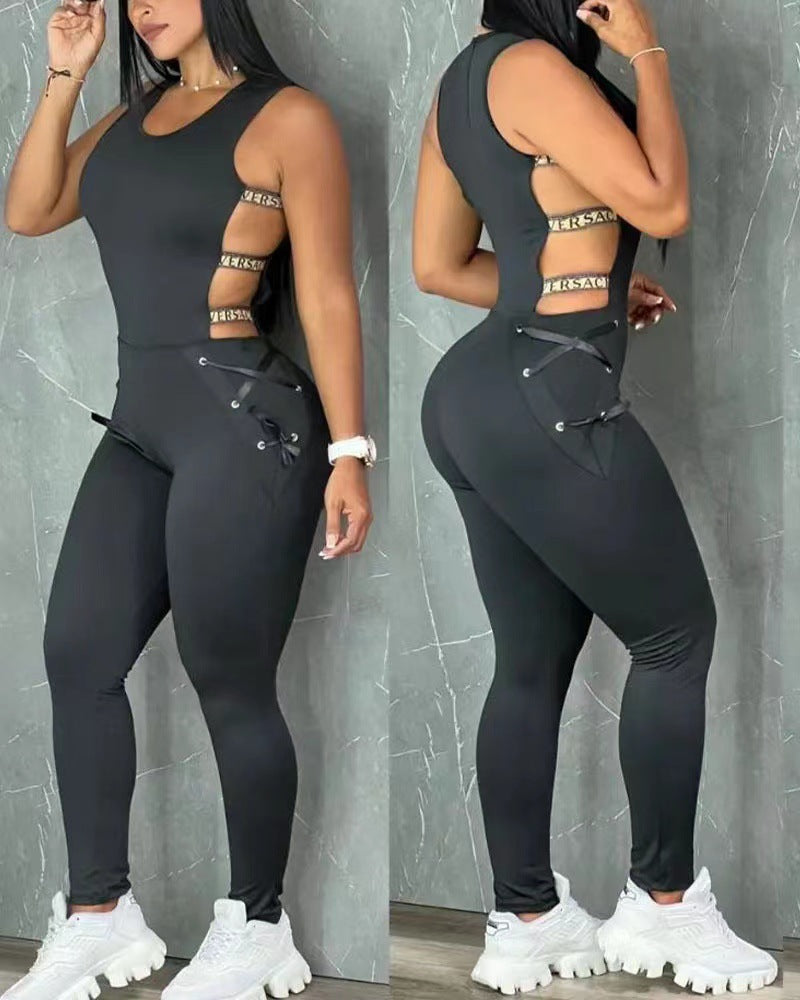 Damen Bodycon Jumpsuit mit Cut-Out-Details und modischem Gürtel EB