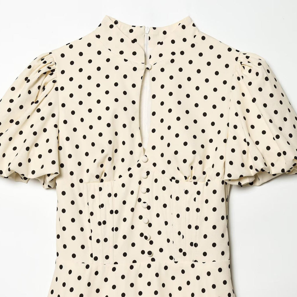 Damen A-Linien Kleid mit hochgeschlossenem Kragen und voluminösen Ärmeln EB