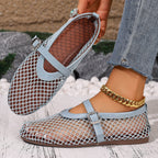 Damen Ballerinas mit modischem Netzdesign und dekorativem Riemchen EB