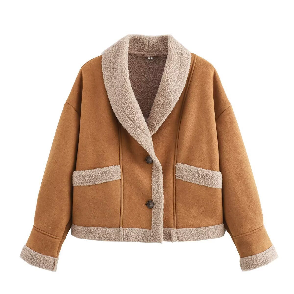 Damen Kuschelige Teddyjacke mit weitem Schnitt und eleganten Knopfdetails EB