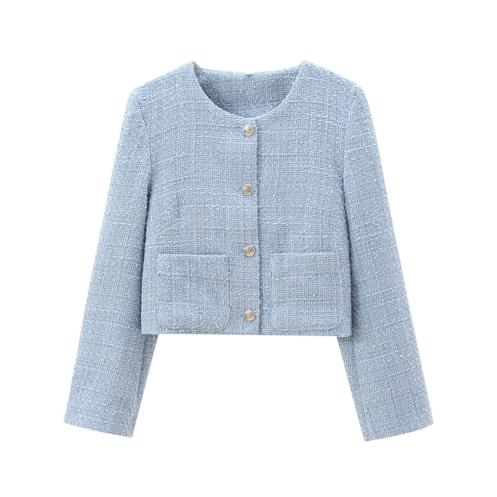 Damen Kurz Geschnittene Designer-Jacke mit Strukturiertem Stoff EB
