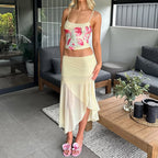 Damen asymmetrischer Chiffonrock mit elastischem Bund und Rüschendetails EB