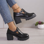 Damen Chunky Heels mit trendiger Schnalle und rutschfester Sohle EB
