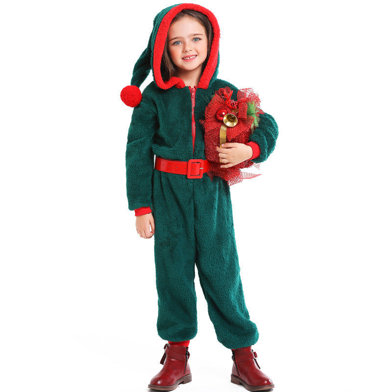 Gemütlicher Weihnachts-Overall für Mädchen mit Kapuze und Gürtel