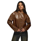 Damen Kunstlederjacke mit glänzendem Finish und dekorativen Knöpfen EB