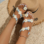 Damen Blumenverzierte Riemensandalen EB