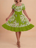 Damen A-Linien-Kleid mit floralen Motiven und taillierbarem Gürtel EB