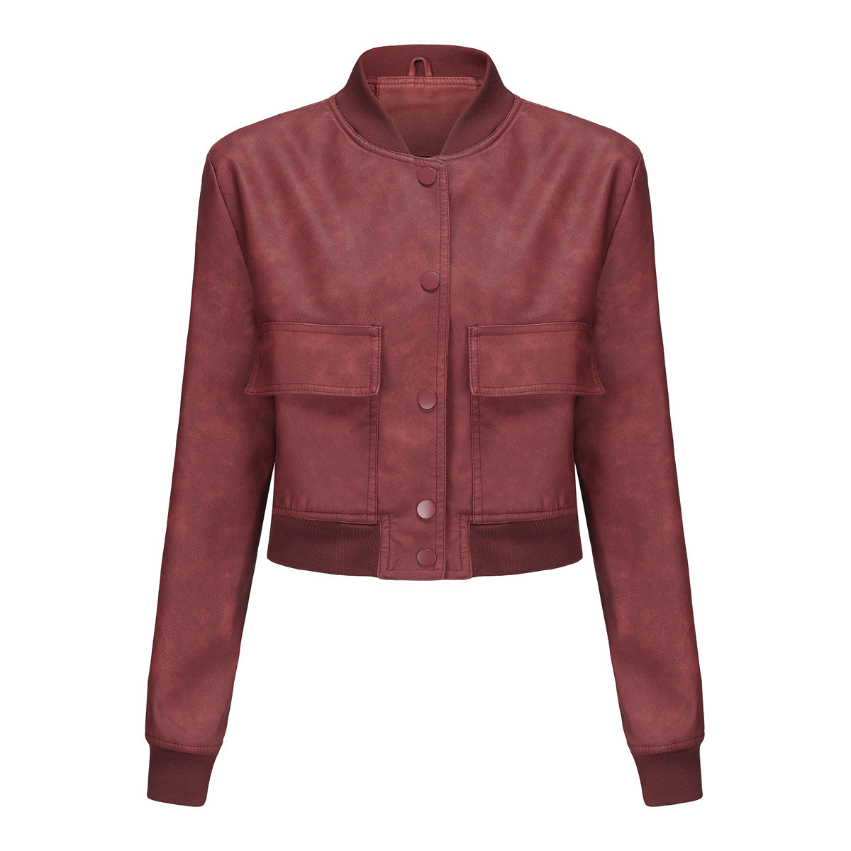 Damen Kunstleder Bomberjacke mit praktischen Taschen und elastischen Bündchen EB