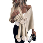Damen eleganter Poncho mit luxuriösem Kunstfellbesatz EB