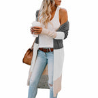 Damen langer Strickmantel mit modernen Farbblock-Details EB