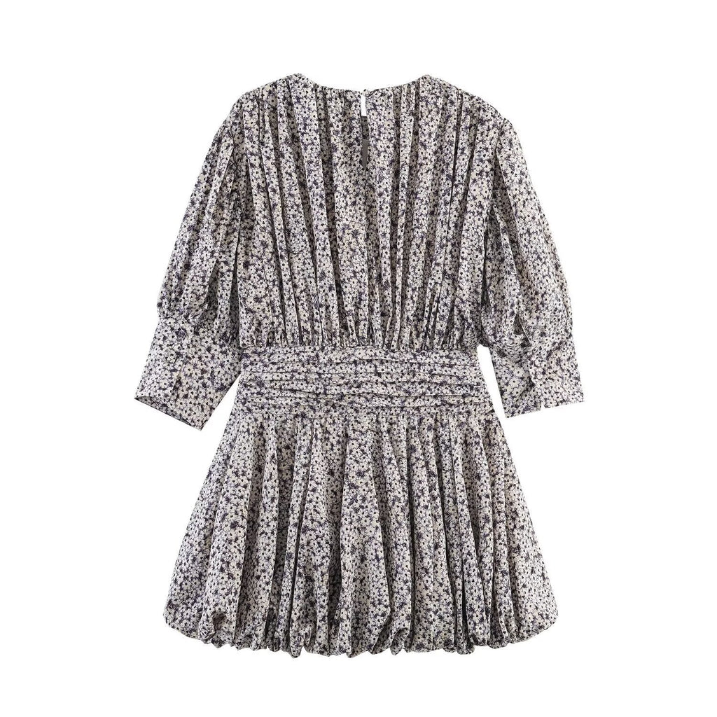 Damen Blumenkleid mit raffinierten Volants und elastischem Taillenbund EB