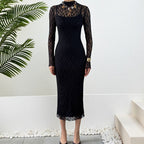 Damen Elegantes Kleid mit transparenten Spitzenärmel EB