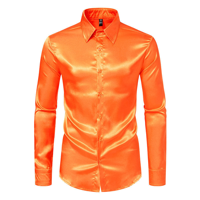 Herren Elegantes Satin-Hemd mit glänzender Oberfläche und modernem Schnitt EB