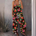 Damen Luftiger Jumpsuit mit floralem Design und verstellbaren Trägern EB