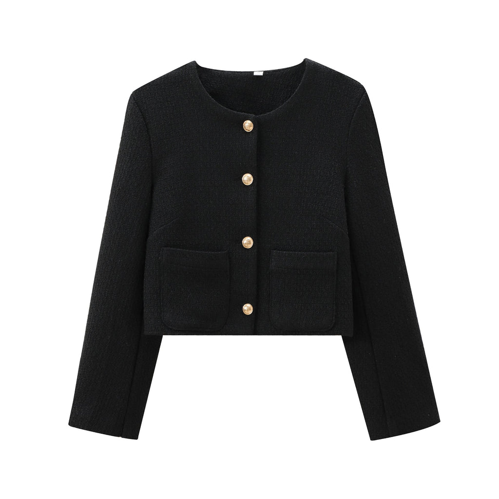 Damen Kurz Geschnittene Designer-Jacke mit Strukturiertem Stoff EB