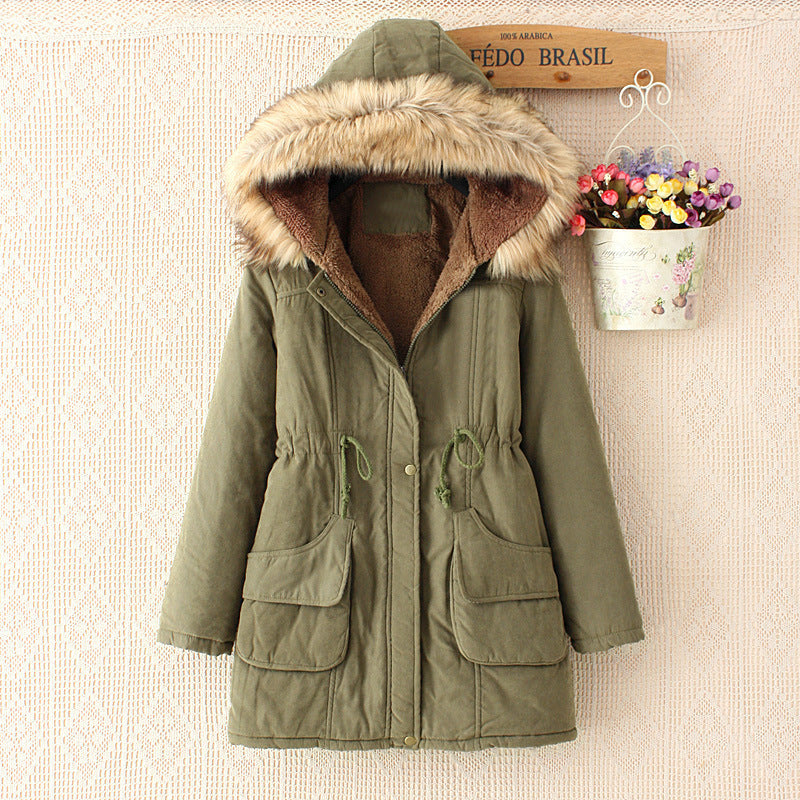 Damen gefütterte Parkajacke mit abnehmbarem Kunstfellkragen und praktischen Taschen EB
