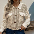 Damen gestreifte Cordjacke im modernen Houndstooth-Design EB