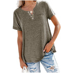 Damen hochwertiges T-Shirt mit Knopfdetail und lockerem Schnitt EB