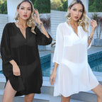 Damen eleganter transparenter Strandüberwurf mit gepunktetem Design EB