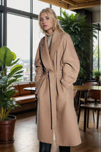 Damen eleganter Wollmantel mit Gürtel und weit geschnittenen Ärmeln EB