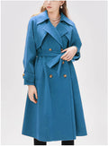 Damen gefütterter Trenchcoat mit großem Revers und Taillengürtel EB