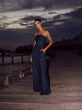 Damen trägerloser Jumpsuit mit weitem Bein und seitlichen Taschen EB