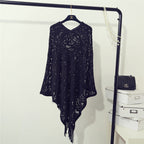 Damen eleganter Poncho mit dekorativem Häkelmuster EB