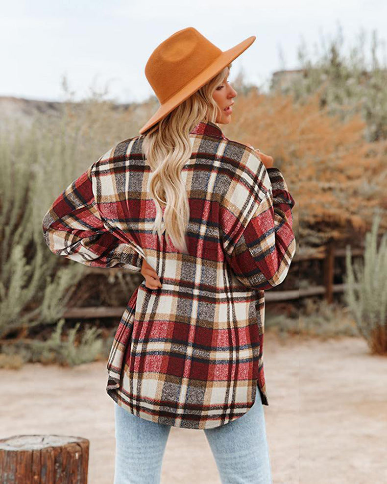 Damen Karierte Baumwolljacke im lässigen Oversized-Schnitt EB