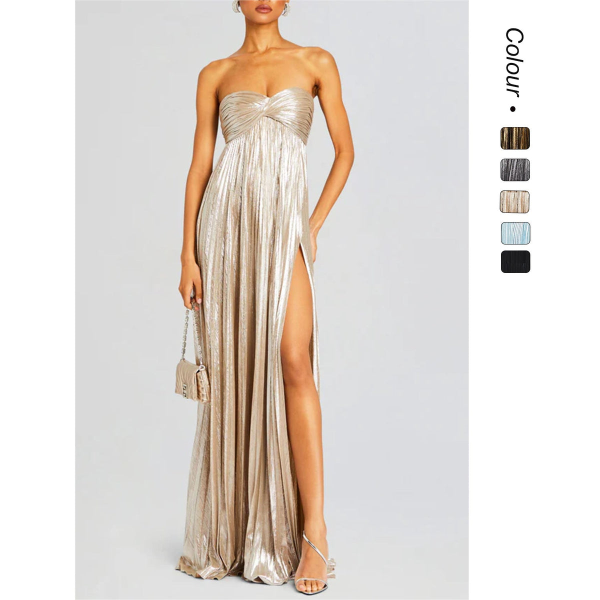 Damen Abendkleid mit schulterfreiem Design und elegantem Schlitz EB