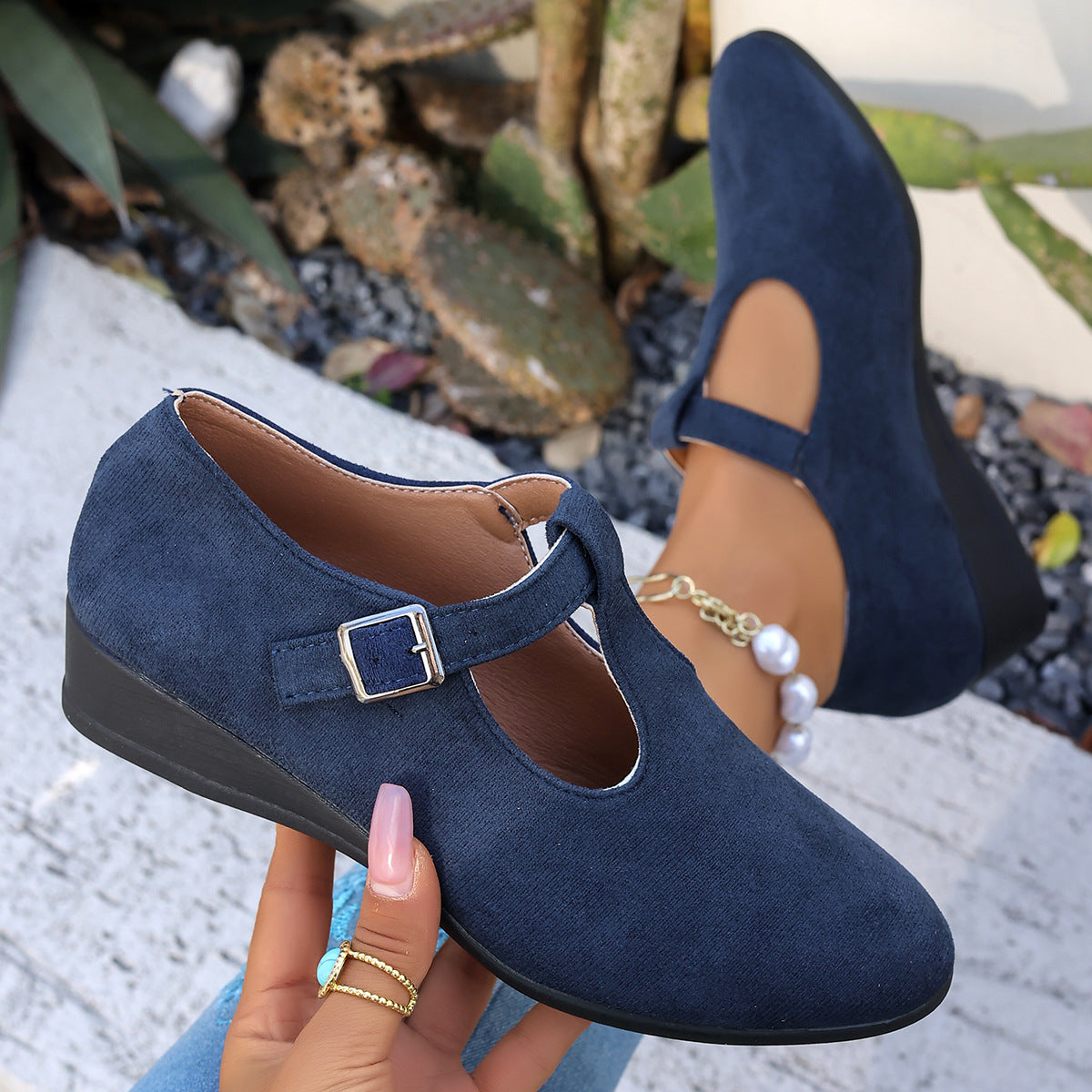 Damen bequeme Mary Jane Schuhe mit dezentem Schnallenverschluss EB