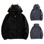 Damen Kapuzenjacke mit kreativen Ohren-Details und praktischem Reißverschluss EB