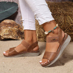 Damen Bequeme Wedge-Sandaletten mit verstellbarem Riemendesign EB