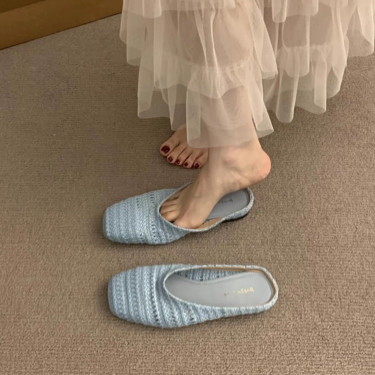 Damen luftige Sommer Slipper mit handgearbeiteter Häkelstruktur EB