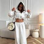 Damen nan kurzes Reißverschluss-Cropped-Hoodie und weitgeschnittene Highwaist-Loungehose Set EB