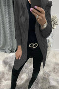 Damen Grobstrick-Cardigan mit Kapuze und Zopfmuster EB