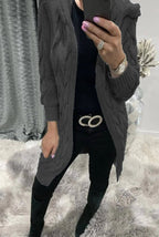 Damen Grobstrick-Cardigan mit Kapuze und Zopfmuster EB