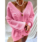 Damen Grobstrickjacke mit voluminösen Ärmeln und Knopfdetails EB